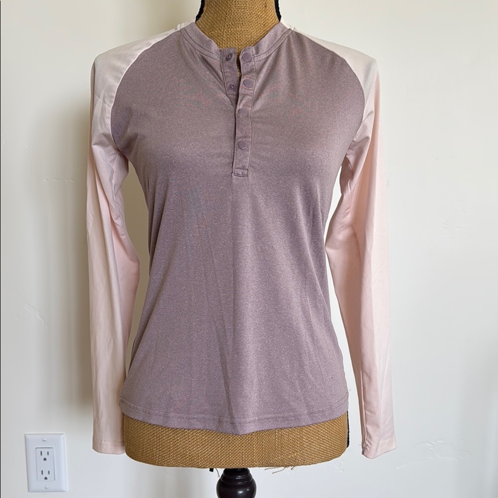 Women's Long Sleeve Henley Top - Mauve and Pink